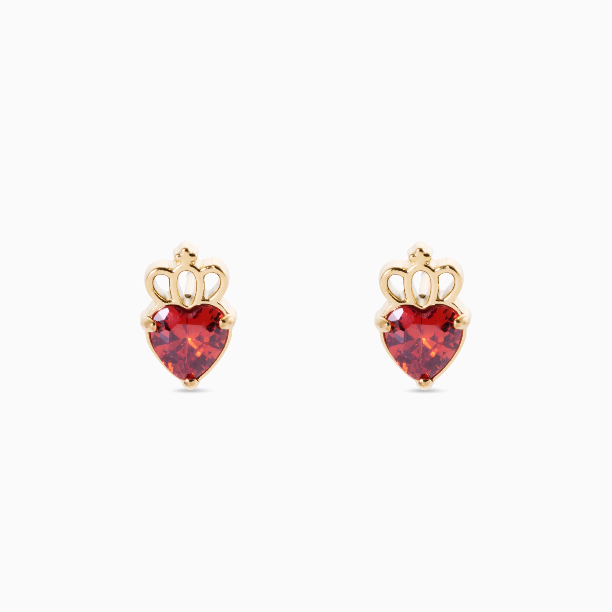 HEART CROWN RUBY RED STUD EARRINGS
